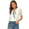 thumbnail image 1 of Blusa Informal Allegra K de manga corta con escote Plisado y Lazo para Mujer Blanco L, 1 of 5