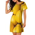 thumbnail image 2 of Vsdgher Chemise de Nuit à Manches Courtes Motif Citron Jaune Mûr pour Femmes, Col Rond, Mignonne, Confortable, 2 of 6