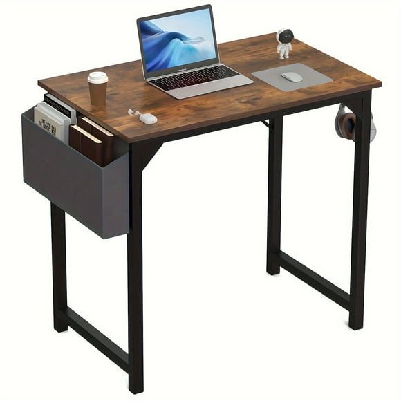 Office Computer Desk Study Table for Small Spaces Home Office 31 Inch Rustic Student Laptop PC Writing Desks with Storage Bag Headphone Hook
