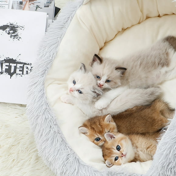 TopLLC Dog Round Winter Warm Sleeping Bag Long Plush Soft Pet Bed Calming Bed