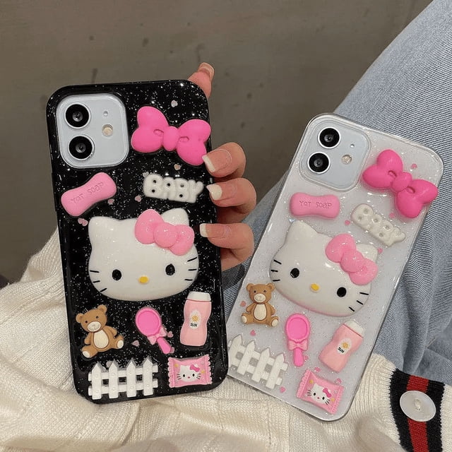 Sanrio Hello Kitty Baby Lovely Bow Phone Cases For iPhone 15 14 13 11 12 Pro Max Pink Girl Luxury Silicone Anti-Fall Back Cover For iPhone 15 Black|https://ae01.alicdn.com/kf/Sabc51f0647d74c43870c16c0