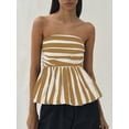 thumbnail image 5 of Michellecmm Women's Strapless Peplum Tops Stripe Print Ruched Backless Cropped Bubble Bandeau, 5 of 6