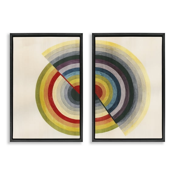 Stupell Industries Fading Round Split Circles Abstract Painting Black Floater Framed Canvas Art Print Wall Art, 17 x 25, Set of 2