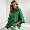 thumbnail image 4 of Textilo Women Pullover Sweaters 3/4 Batwing Sleeve Drawstring Hoodies Hooded Solid Color Pullover Tops 2026 Fall Winter Fashion Lightweight Y2k Clothing,Green XL, 4 of 6