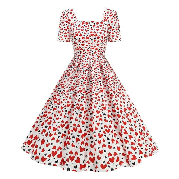 Diufon Women's Vintage Party Dresses Short Sleeve Square Neck Tunic A-line Dress Casual Cute Printed Dress