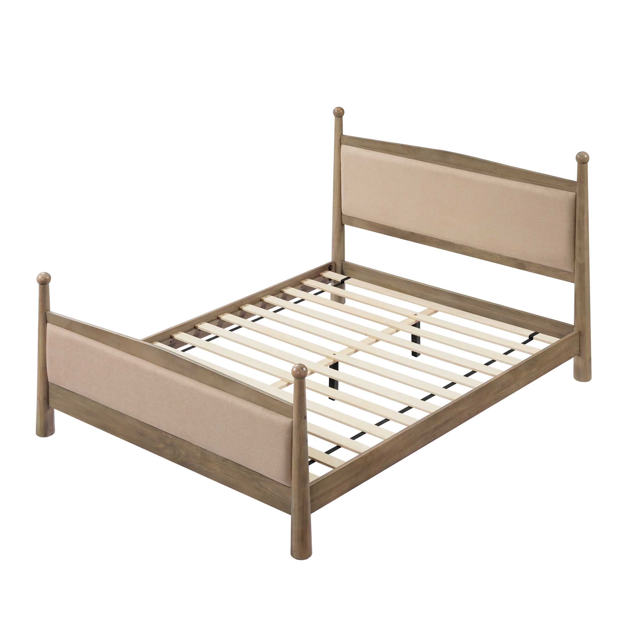 Christopher Knight Home Farmhouse Queen Platform Bed Frame with Upholstered Headboard, Antique Oak
