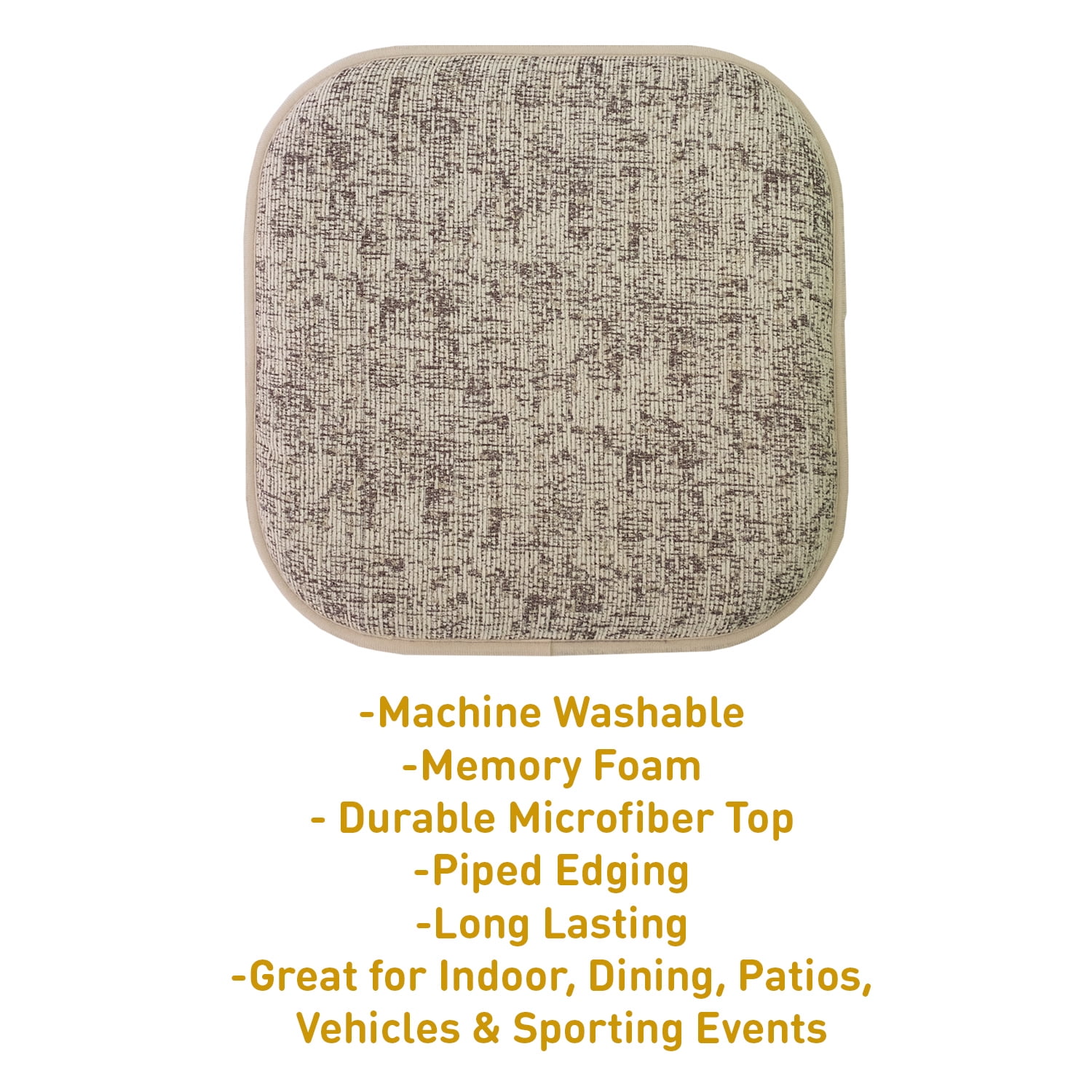 Broadway Memory Foam No Slip Back 16 x 16 Chair Pad Cushion 4 Pack - Cream-Chocolate