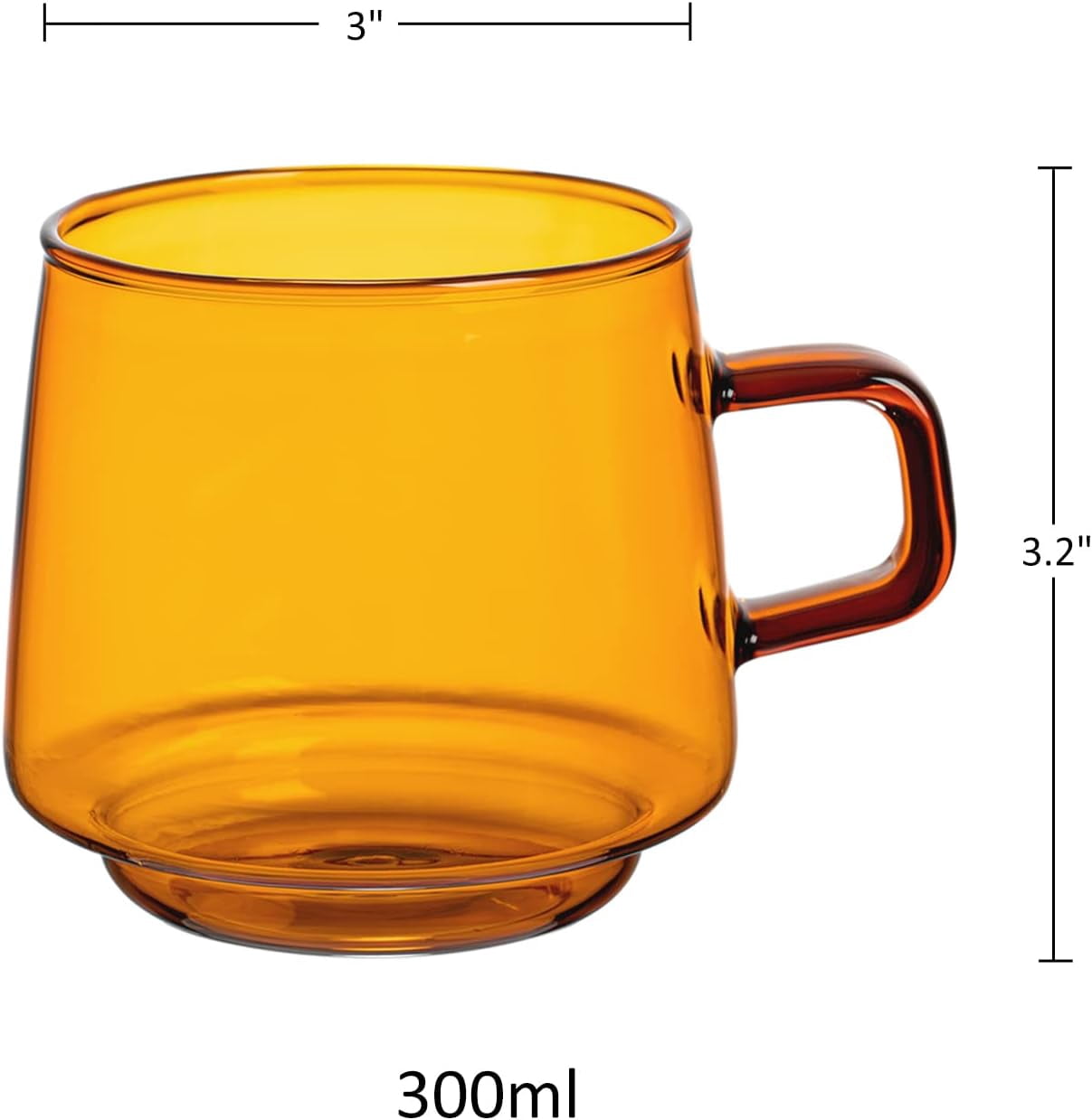 ABCISI Amber Glass Coffee Mugs Set of 2-10 oz Glass Stackable Coffee Cups with Handle - Colored Tea Cups Drinking Glasses for Espresso, Cappuccino, Latte, Tea, Milk