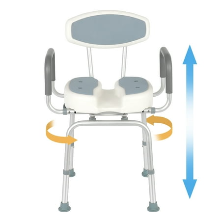 Olenyer 400LBS Heavy Duty Swivel Shower Chair, Height Adjustable Bath Seat with Arms & Back for Elderly Disabled (Gray)