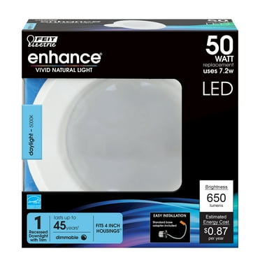 Feit Electric Enhance LED 4" White Trim 7.2W (50W Eq) Retrofit Kit Recessed Light, 5,000K Daylight