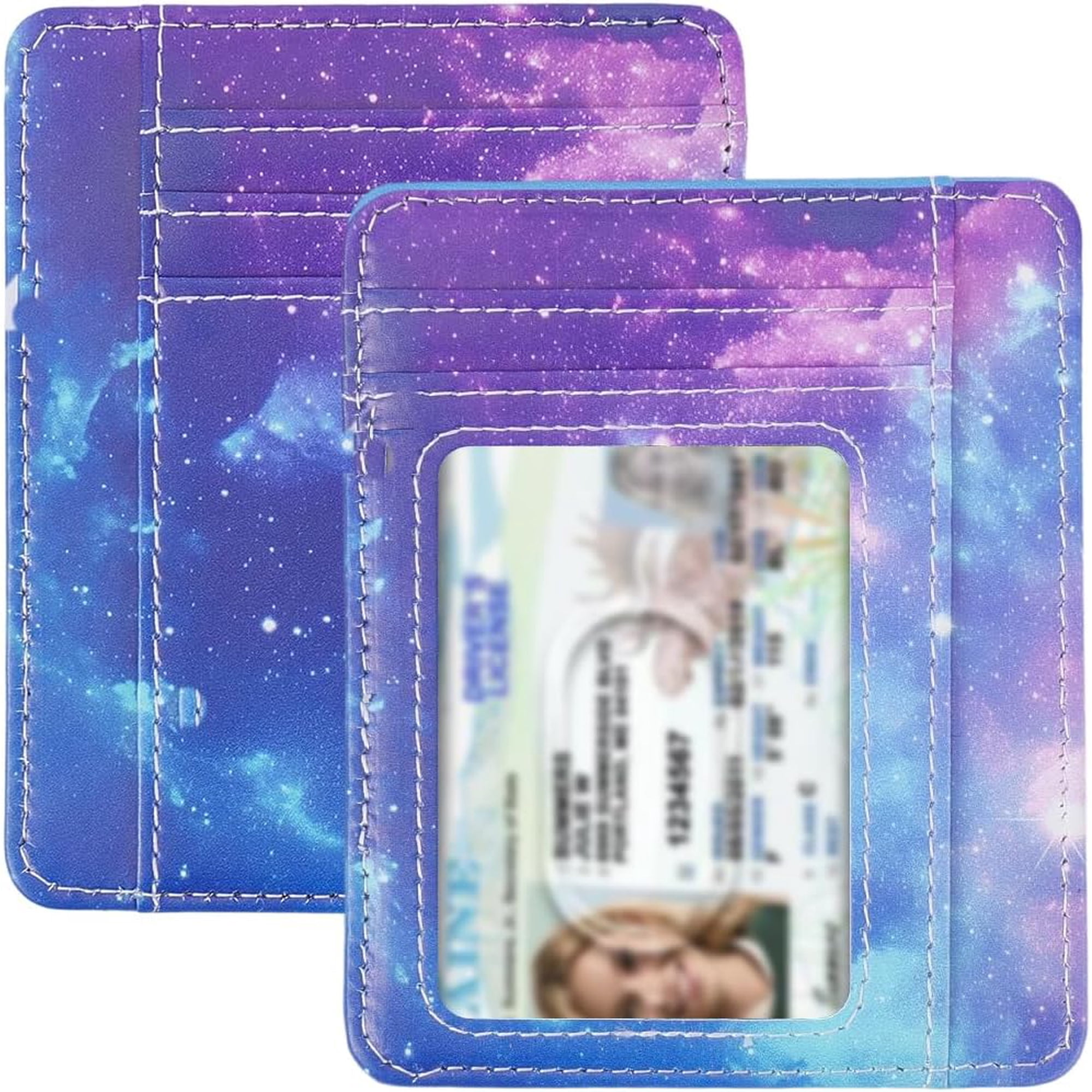 Credit Card Holder Minimalist Slim Wallet ID Window PU Leather Starry Sky RFID Blocking Card Case Organizer Small Thin Front Pocket