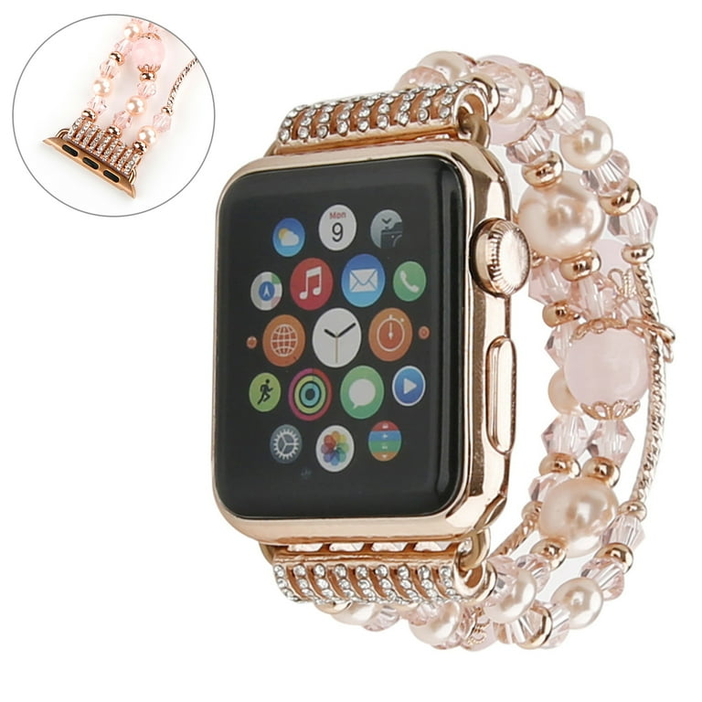 LOMAXFR Compatible with Smart Watch Band 38mm 40mm 41mm Rose Gold Women Agate Pearl Bracelet Strap Fashion Handmade Elastic Replacement for S8 7 6 5 4 3 2 1 Girls Wristband Pink Walmart