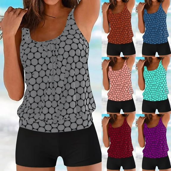 ZVAVZ Tankini Swimsuits for Women 2025 Tummy Control Two Piece Bathing Suits Loose Blouson Tankini Top with Boy Shorts Plus Size Modest Swimwear Clearance,Blue L