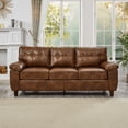 thumbnail image 2 of 80" Faux Leather Cloud Couch, Modern 3 Seater Sofa Couch with Storage Seats, Upholstered Comfy Modular Sectional Sofa with Wood Frame, Brown, 2 of 9