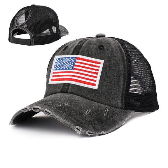Mesh Baseball Cap Usa Flag Washed Ponytail Hole Denim Baseball Cap Ponytail Hat Brimmed Fedora Hat Adjustable Summer Sun Hat Daily Casual Dad Trucker Cap Breathable Retro Cap