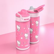 Zak Designs Hello Kitty Kids Insulated Water Bottle with Straw, 14oz Stainless Steel, Leak-Proof, Carry Handle