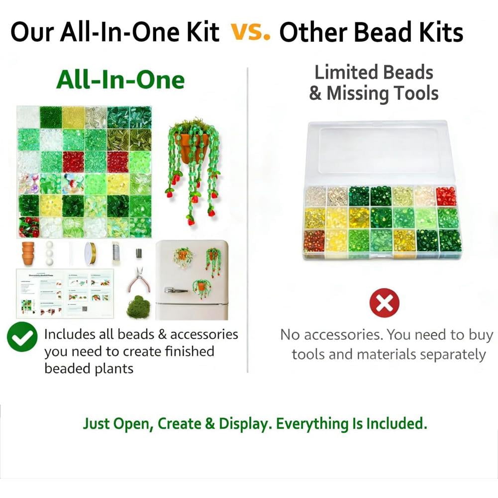 2026 New 19000 Pcs DIY Beaded Plant Kit, Green Glass Beadeds Plants Kit with Mini Ceramic Pots,Pliers,Leaves etc, Forever Plant Beaded Making Kits for Jewelry Making DIY Craft