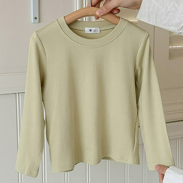 RXIRUCGD 1-12 Ans Chemise de Base Décontractée Ample Unie pour Enfants à Manches Longues Col Rond Haut/chemise ( Vert, Taille : 2-3 Ans )
