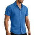 thumbnail image 2 of Paiwinds Men's Linen Short Sleeve Shirt Solid Color Button Down Collar Casual Beach Summer Tops Loose Fit Blouse, 2 of 9