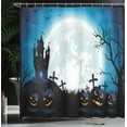 thumbnail image 4 of Ambesonne Halloween Shower Curtain, Full Moon and Pumpkins, 69"Wx84"L, Blue, 4 of 5
