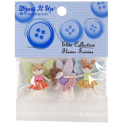 Jesse James Dress It Up Buttons, Flower Fairies, Craft & Sewing Fasteners, Multi Color, 3 Pcs.