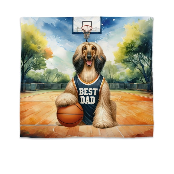 Happy Father's Day Afghan Hound Playing Basketball with Best Dad Jersey Tapestry Dog Lover Wall Hanging Backdrop Home Decor - 13006