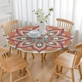 thumbnail image 3 of 44in Round Tablecloth with Elastic Edge, Waterproof Fitted Table Cover for 36-44" Tables, Floral Theme Polyester Reusable Table Cloths Wipe Clean for Picnic, Dining, Outdoor Use and Party Decor, 3 of 7