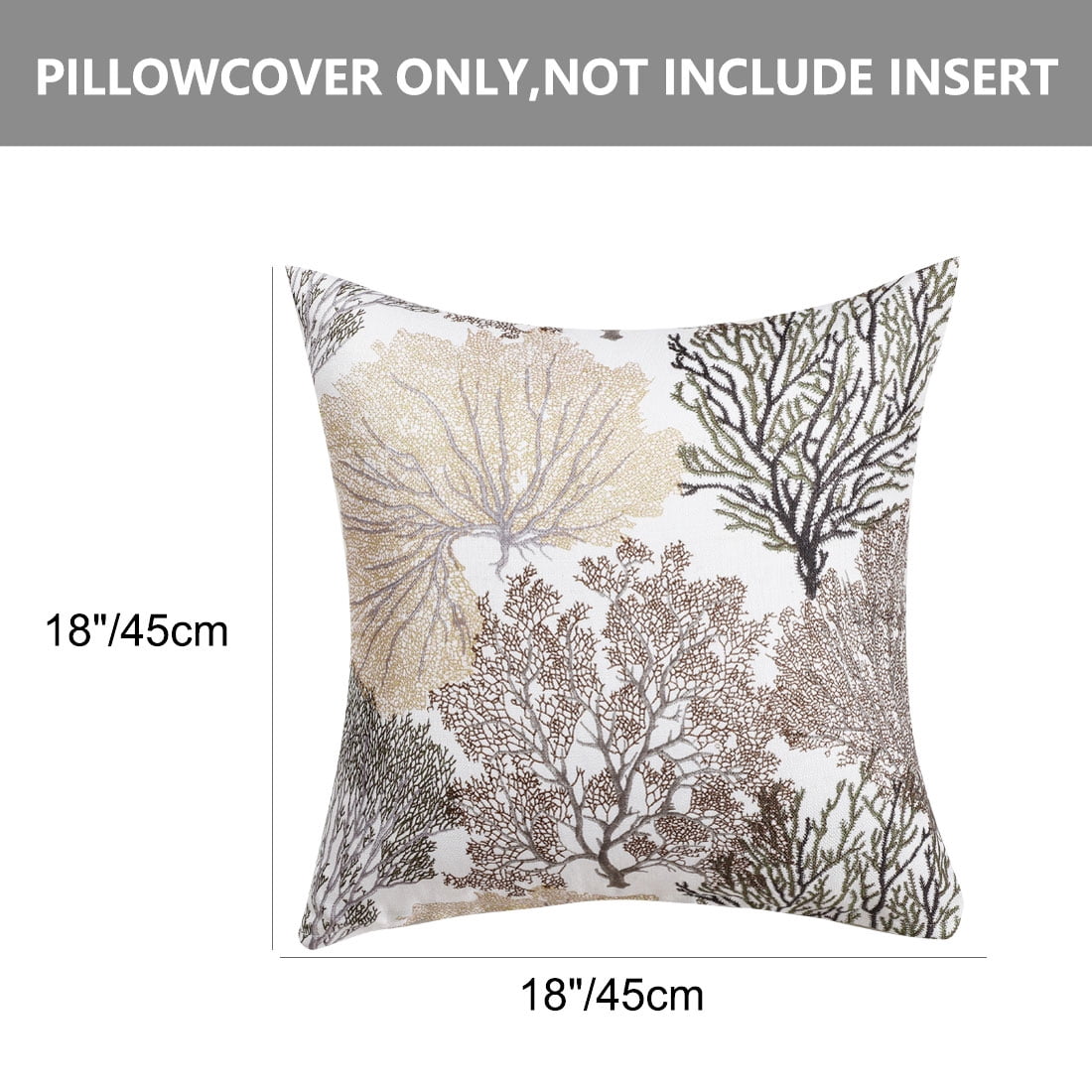 Unique Bargains Soft Polyester Coral Printed Throw Pillowcase Set of 1 Khaki 18"x18"