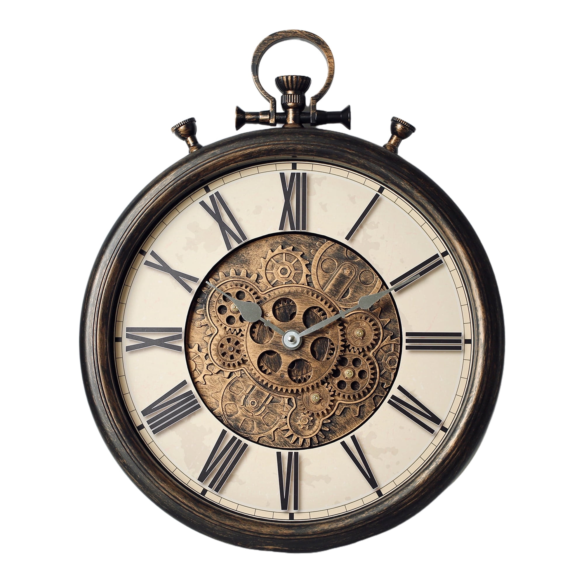 TIMESS 15 Vintage Gear Wall Clock, Silent Non-Ticking, Battery Operated, Roman Numerals