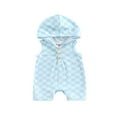 thumbnail image 1 of Baby Summer Hooded Romper  Casual Sleeveless Checkerboard Print One-Piece Jumpsuit, 1 of 7
