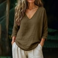 thumbnail image 2 of Aoiroe Linen Shirts for Women V Neck Button Down Blouse Long Sleeve Office Work Tops Vintage Vacation Tees Shirt Blouse Tops Brown XL, 2 of 6