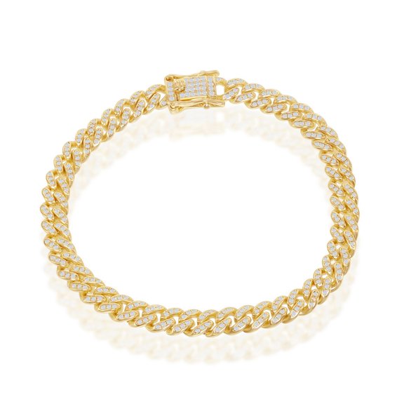 iJewelry2 Gold Plated Sterling Silver Micro-pave Clear CZ 6.5mm Cuban Links Bracelet 8.5''