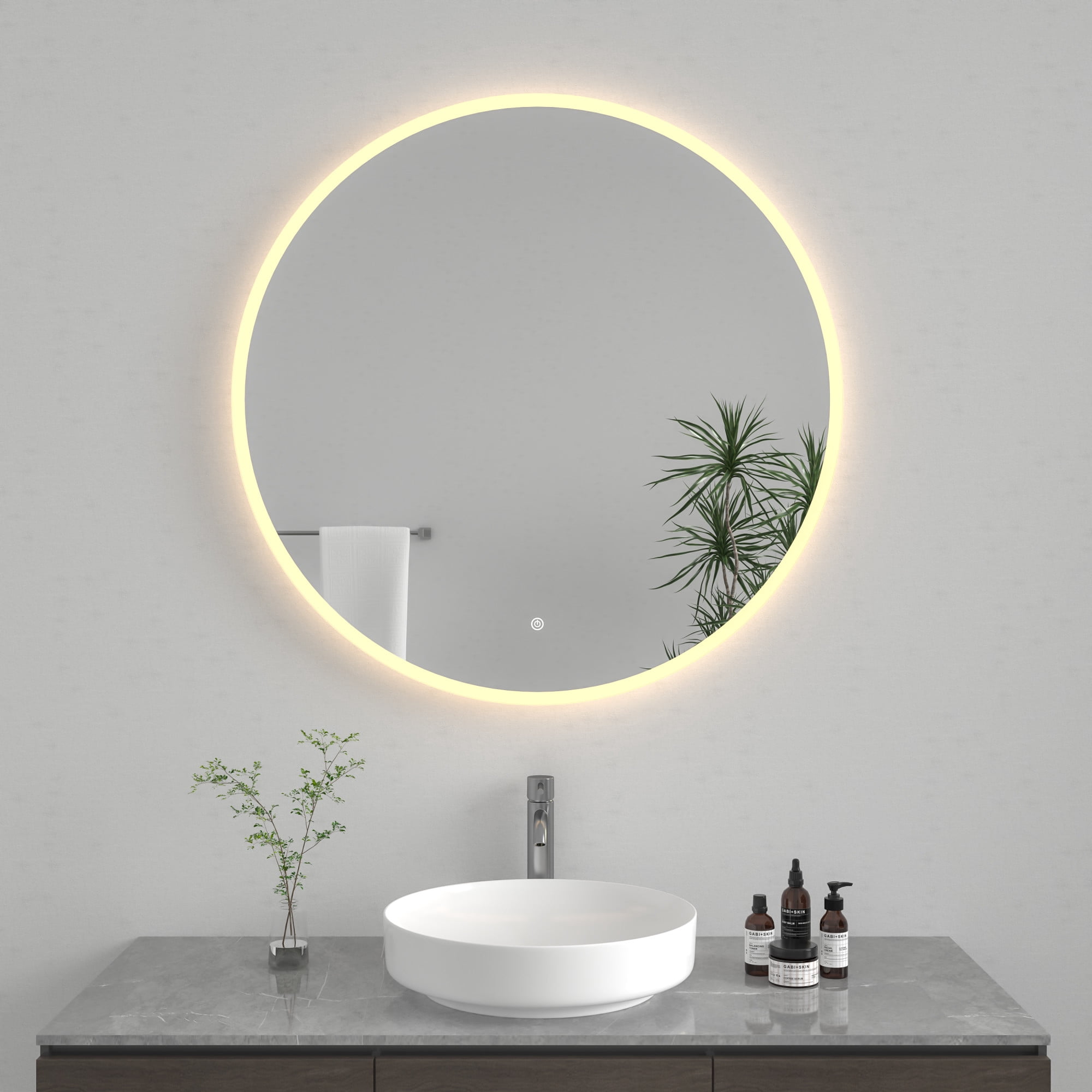 Kingston Brass MR1043636 Aurora 36-Inch Round LED Bathroom Mirror, Front and Back Light, Anti-Fog, Dimmable Touch Sensor Lighted Mirror in Silver