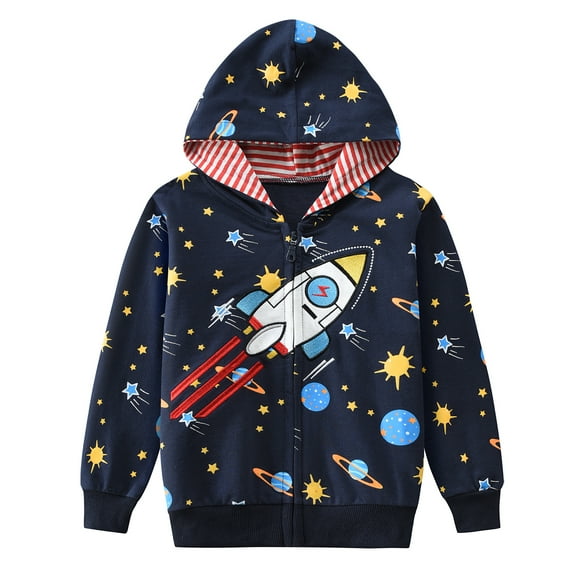 DDSOL Toddler Boys Zip-Up Hoodie Rocket Graphic Lightweight Jacket 4T