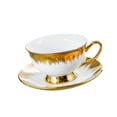 thumbnail image 1 of Taza de café y platillo de cerámica Juego de té de porcelana Hermoso estilo Brillante Elegante Blanco, 1 of 9