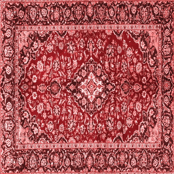 Ahgly Company Indoor Square Medallion Red Traditional Area Rugs, 7' Square