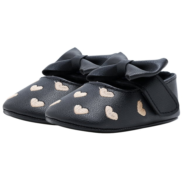 1 par de zapatos para bebés y niños pequeños, patrón de corazón, zapatos de bebé con lazo bordado, lazo para caminar (negro 13 cm de longitud 6US 5UK 22EU 5.109 pulgadas)