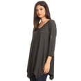 thumbnail image 3 of Women's Solid Casual Basic V-Neck 3/4 Sleeve Swing Tunic Dress Tops, 3 of 4