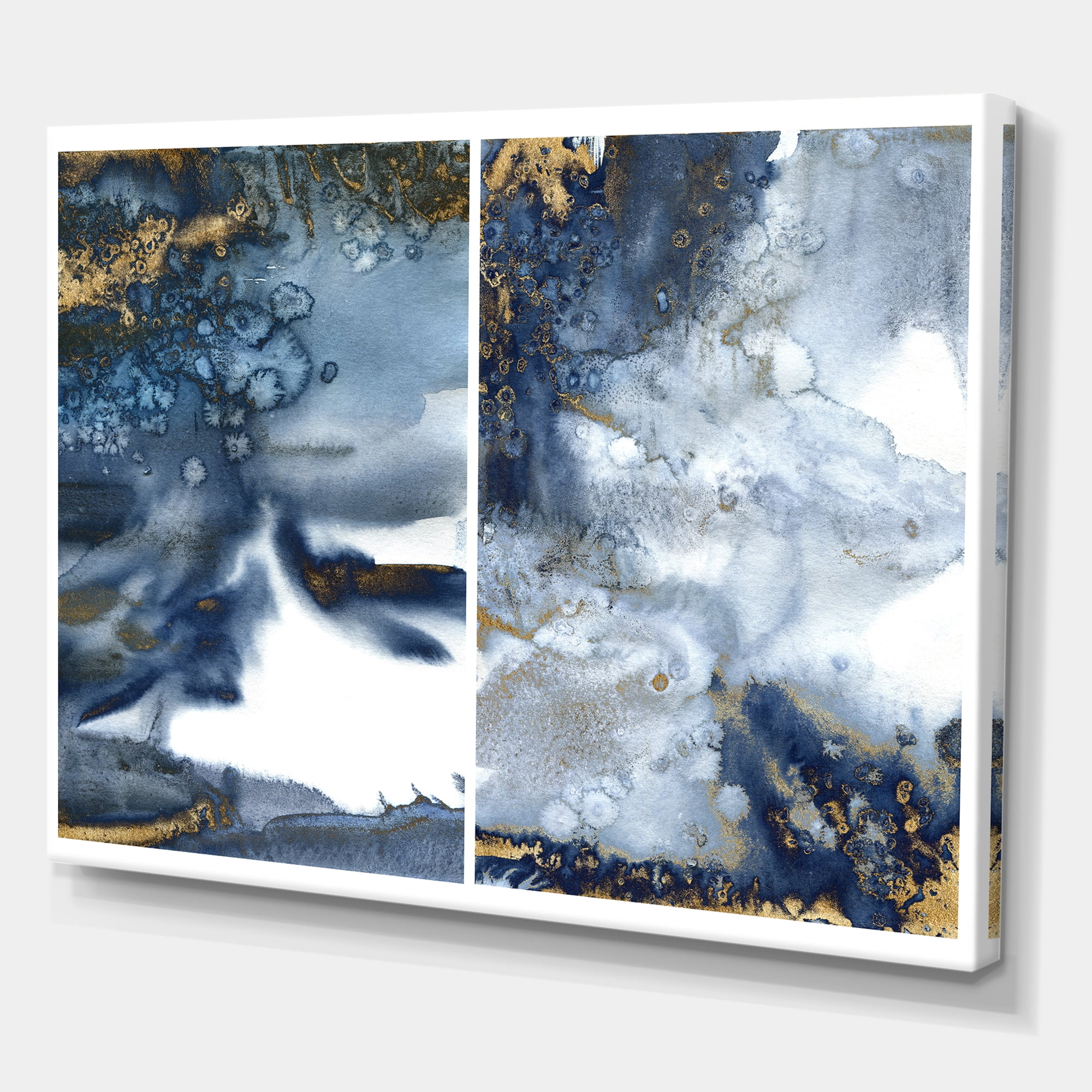 Designart ' Gold and Dark Blue Abstract Waves IV ' Modern Canvas Wall Art Print