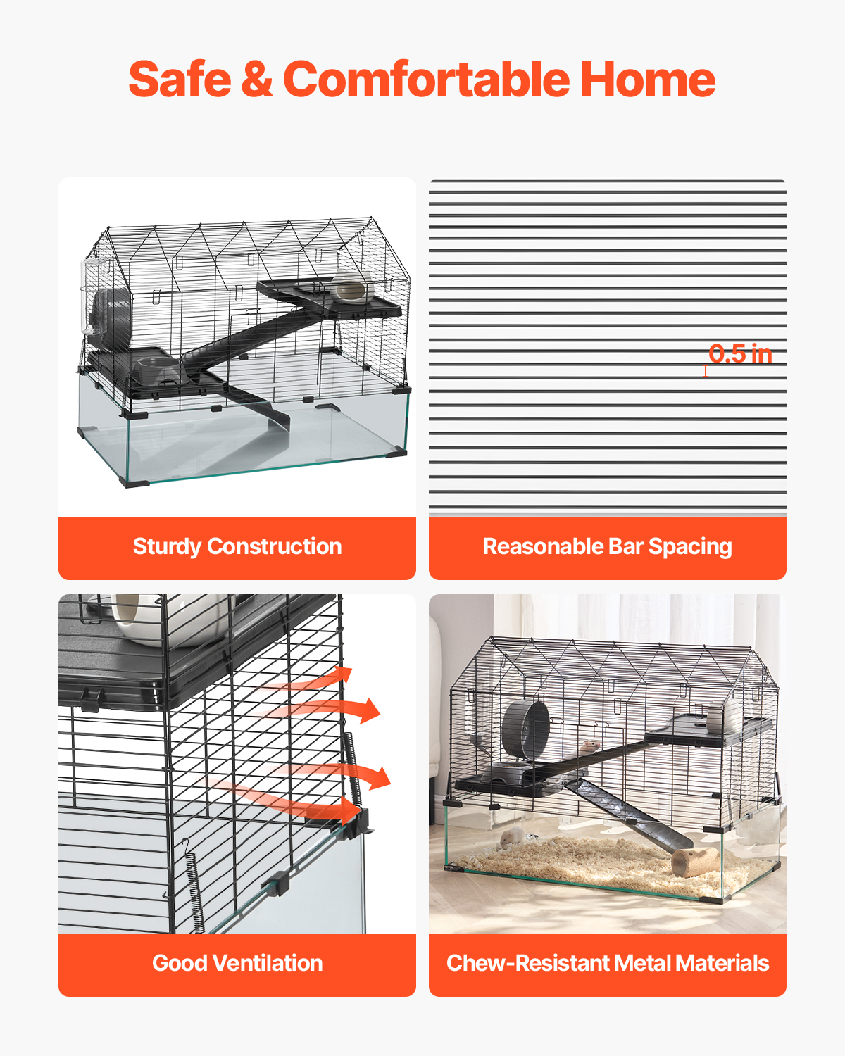 VEVOR Hamster Cage, 360° Viewing Transparent Hamster Habitats, Small Animal Cage, 29.5 x 17.3 x 24 in, Ventilated Pet Mouse Cages with Water Bottle, Portable Hamster House for Rats, Guinea Pigs