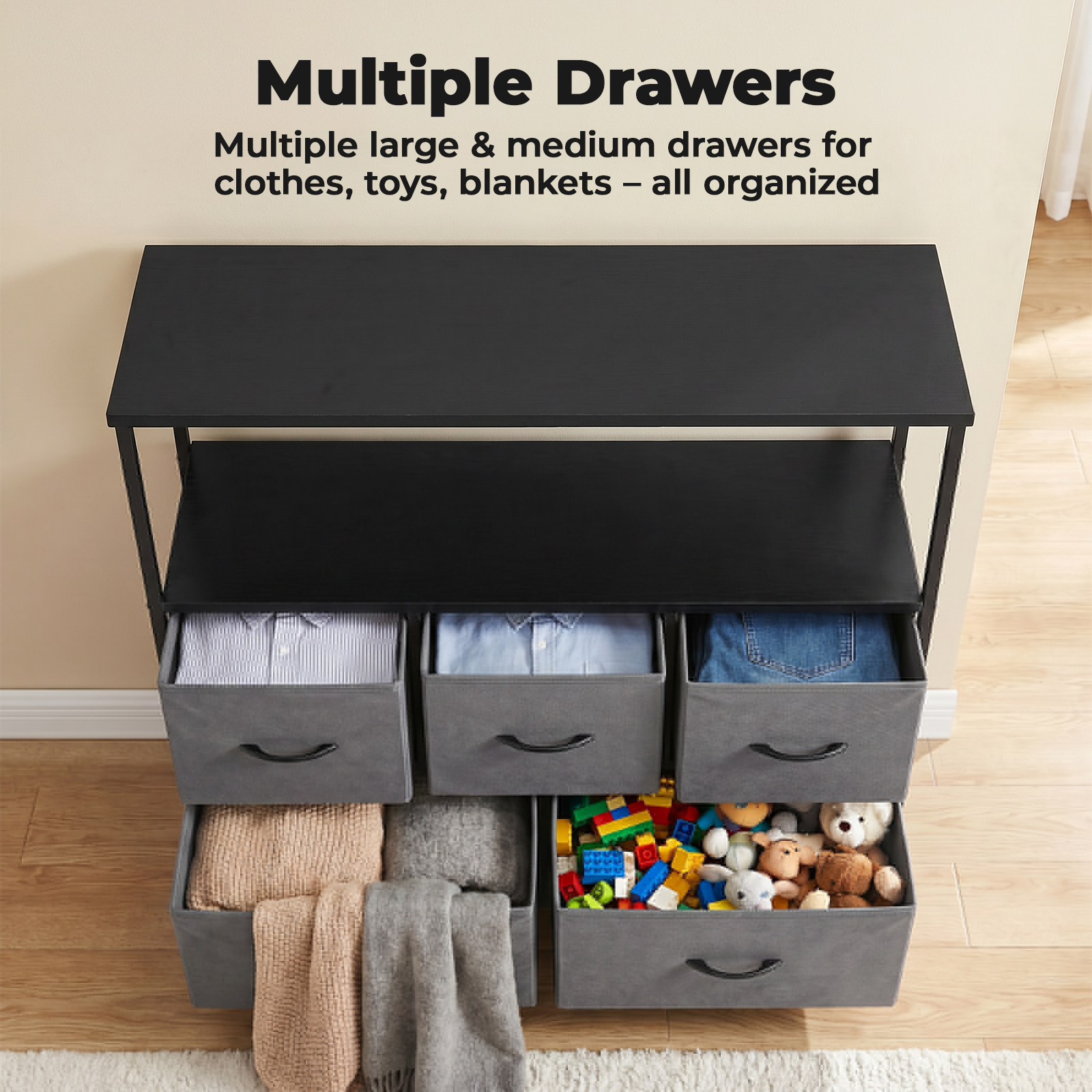 Alvantor Tall Dresser Fabric Storage Tower ,Wooden Top for Kid Room, Closet, Entryway, Nursery