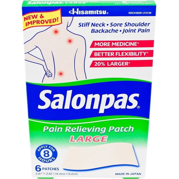 Parche para aliviar el dolor Salonpas, tamaño grande, 6 unidades (paquete de 10)
