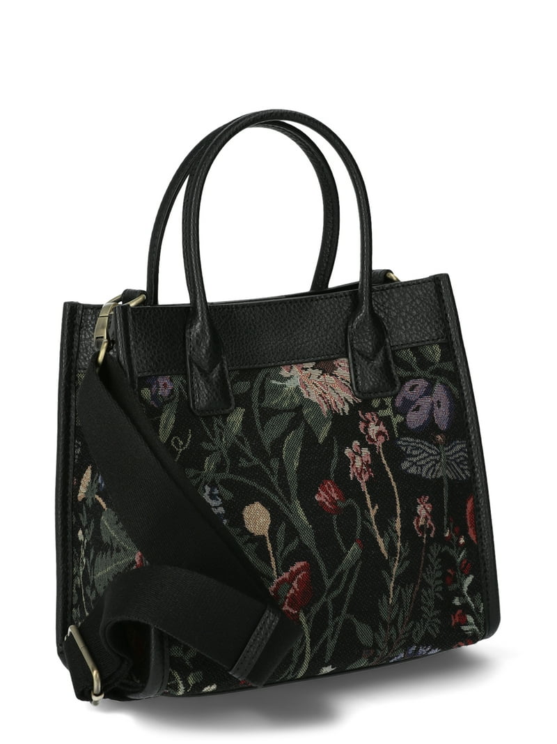 Time and Tru Women's Floral Mini Box Tote Bag with Crossbody Strap
