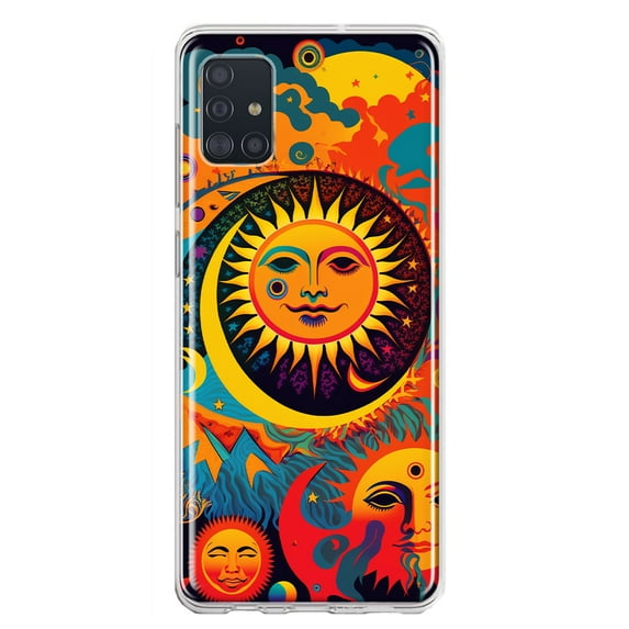 MUNDAZE Samsung Galaxy A31 Shockproof Clear Hybrid Protective Phone Case Neon Psychedelic Indie Hippie Sun Moon Cover