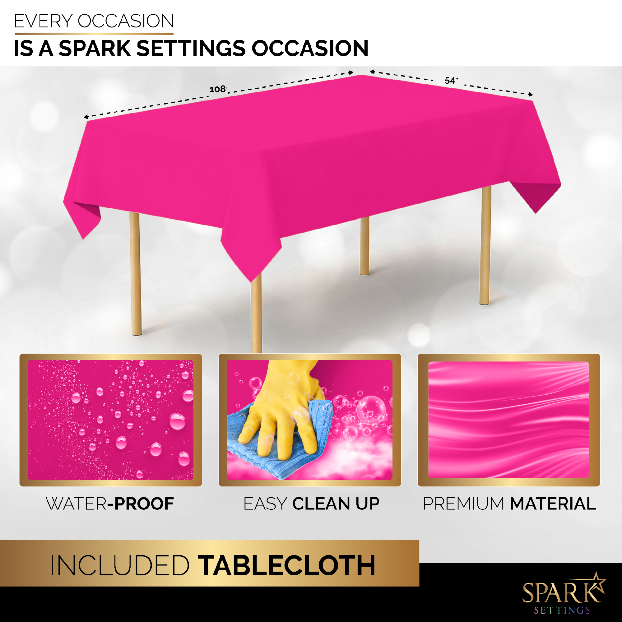Bright Pink Party Supplies Set Paper Plates Plastic Cups Forks Knives Spoons Napkins Tablecloth Serves 20 Guests Disposable Dinnerware Set of 222 Pieces, Complete Tableware for Party -By SparkSettings