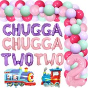 Balterever Chugga Chugga Two Two Birthday Party Decorations for Girls Train Themed 2nd Birthday Balloon Garland Kit Pink Purple with Chugga Chugga Two Two Banner for Choo Choo Im Two Birthday Party