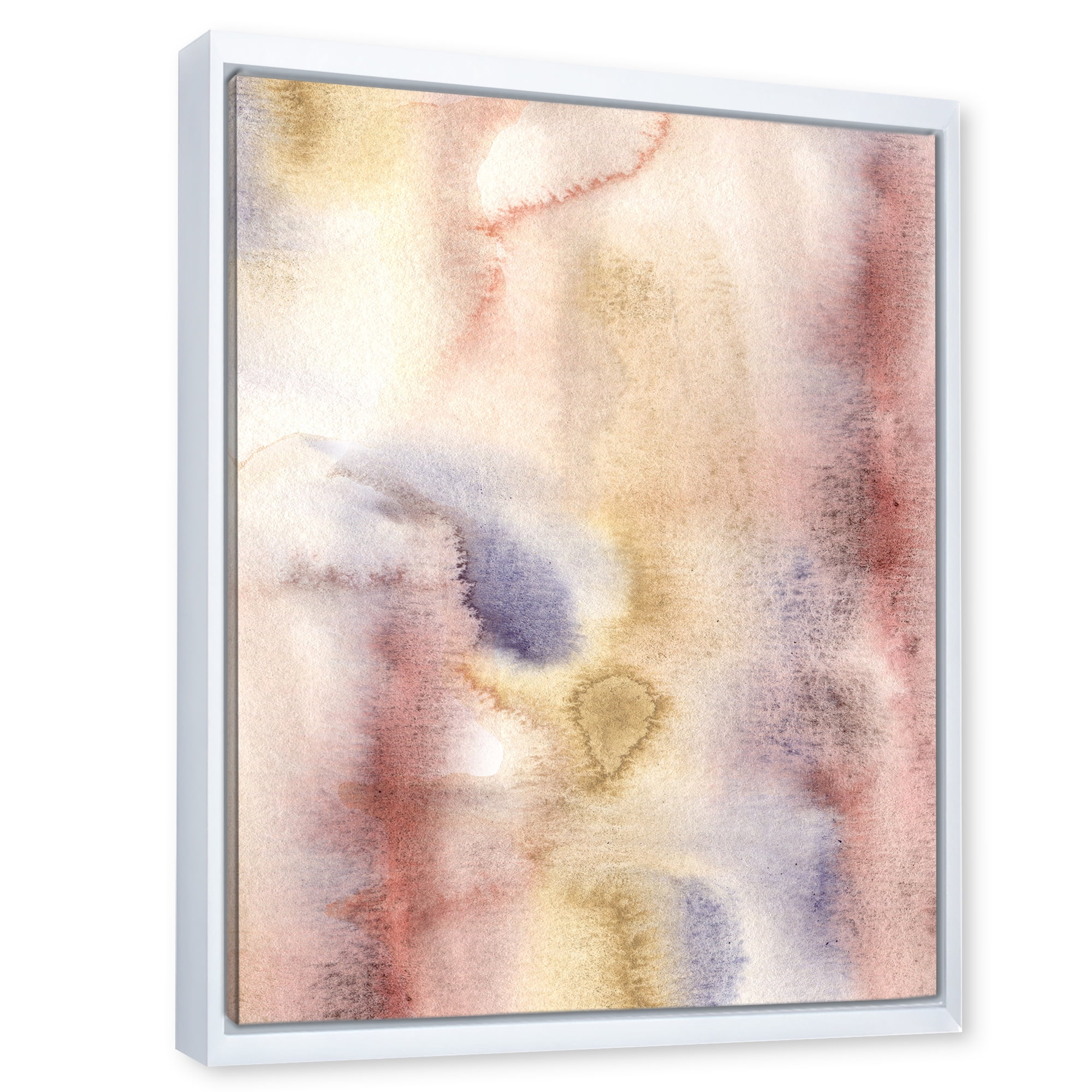 Designart 'Pastel Abstract With Pink Dark Blue and Yellow Spots' Modern Framed Canvas Wall Art Print