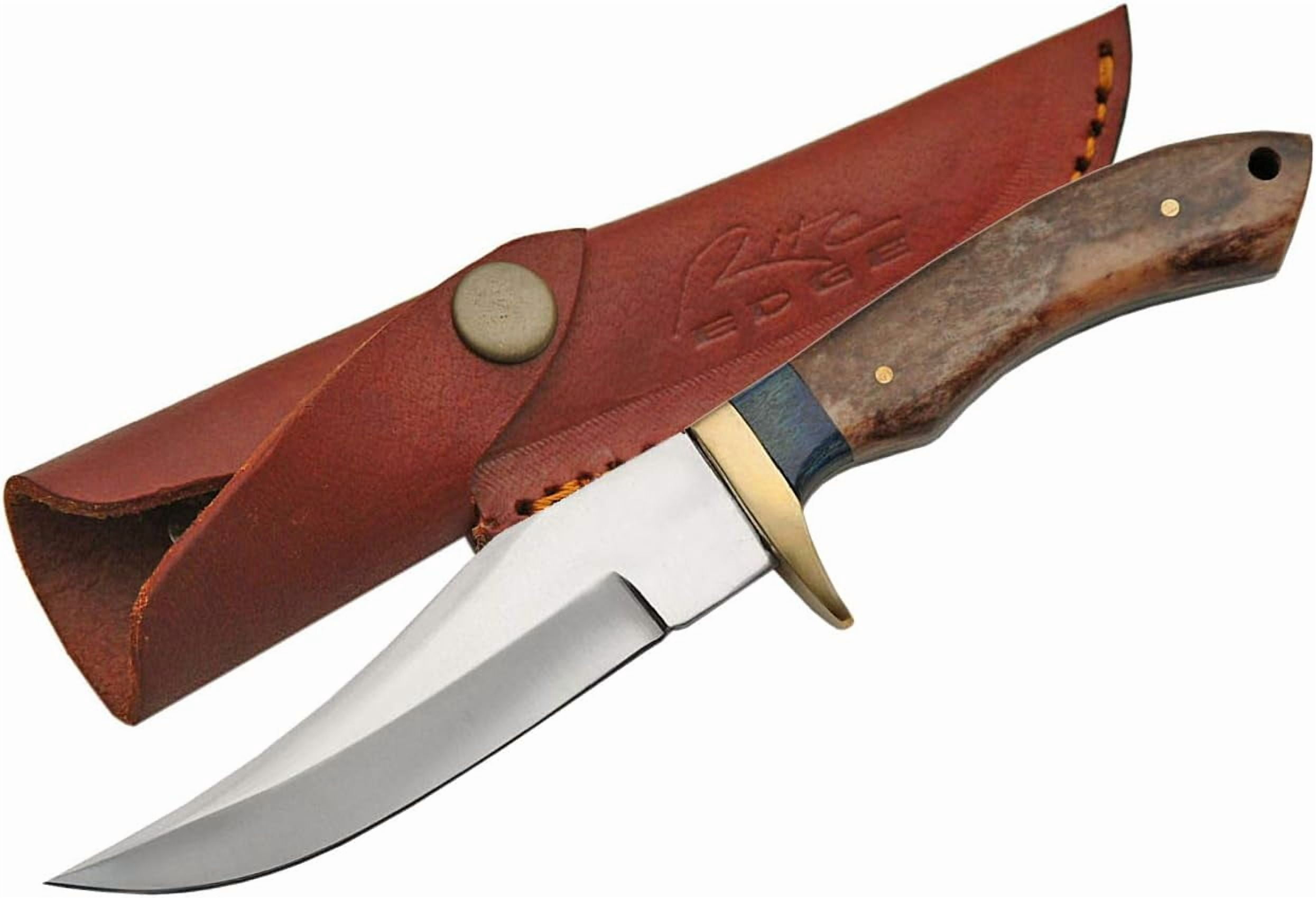 SZCO 8.25" Fixed Blade Hunting Knife, 4.25" Stainless Steel 8-Gauge Blade with Brown Bone Handle and Sheath for Outdoor Survival and Field Dressing
