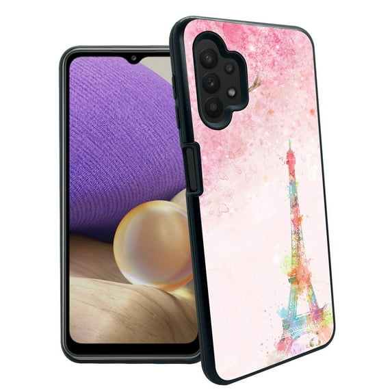 ANJ+ Slim Dual Layer Hybrid Case + Tempered Glass Cover for Samsung Galaxy S32 5G - Pink Blossom Eiffel