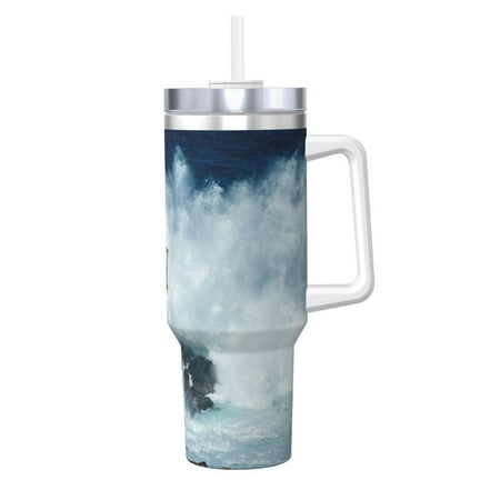 

Susaid Circular Lighthouse Print Indoor Outdoor Straw Lid 40oz Ice Bully With Handle Stainless Steel Cup for Home Office and Car